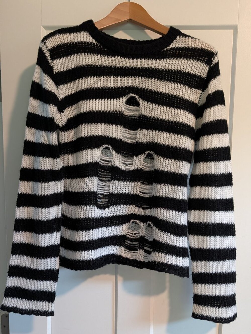 Tripp nyc black + white distressed striped sweater (XS)